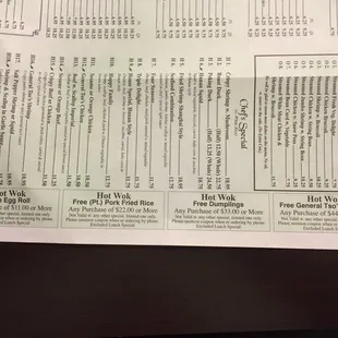 Menu July 2016 with specials