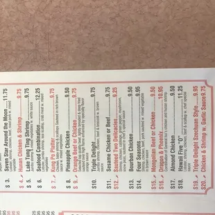 the menu of a restaurant