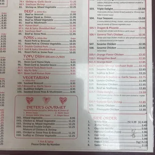 the menu of a restaurant