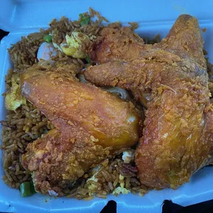 Chicken Wings with Shrimp Fried rice.