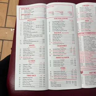a menu on a red chair