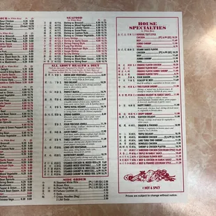 the menu for the restaurant