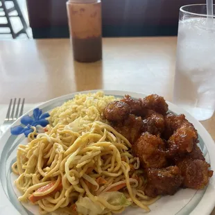 Half and half full orange chicken