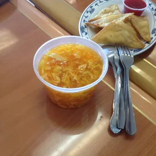 Egg drop soup ...  Yummy. Big portions.