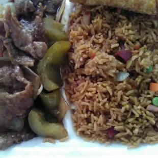 Steak with pepers,pork fried rice &amp; eggroll to go pretty good I would try more