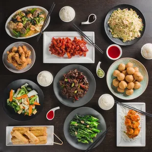a table full of asian food