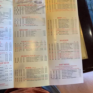 a menu for a restaurant