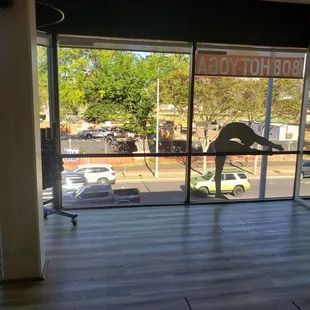 Inside the yoga studio.