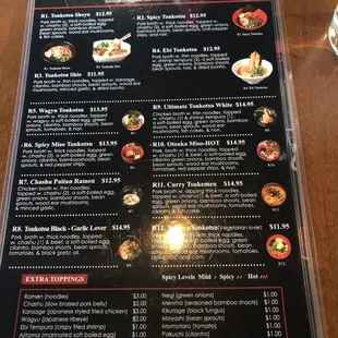 sushi and sashimi, menu