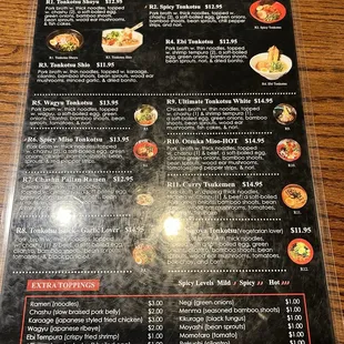 sushi and sashimi, menu