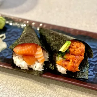 Salmon and Spicy Tuna Hand Rolls