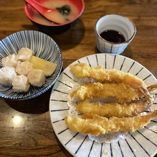 Shrimp Shumai and shrimp tempura appetizers