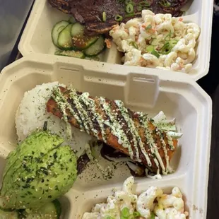 Furikake Salmon and BBQ short rib Kalbi