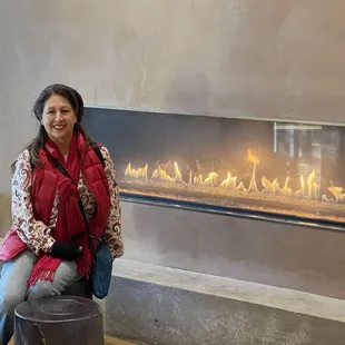 Me sitting in the lobby by the fireplace