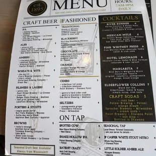 the menu for the restaurant