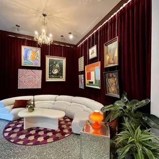 a living room with a large white couch