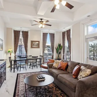 This is our Grand two bedroom, one bath unit. This room has private access to the building's 3rd floor balcony with views of Canal street.