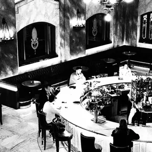 Historic feel to the lobby bar. Added B&amp;W feel to give it that vintage look. Nothing old about the refurbishment here. Classy and clean.