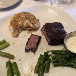 Filet and crab cake.