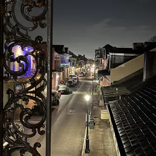 Nighttime balcony view