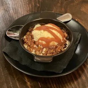 Warm Apple crisp + ice cream.