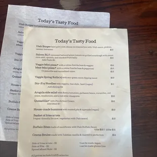 Brunch/ lunch / dinner menu