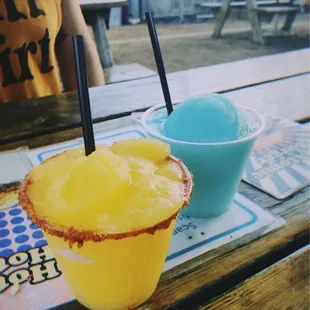 Frozen mango habanero margarita and frozen blue coconut