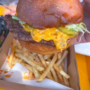 Matrix burger (pimento cheese, pickles, lettuce and a Smokey sweet mustard)