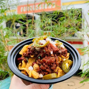 Vegetarian Frito pie: jalapenos &amp; shaved onion