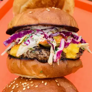 Atomic Burger: Jalapenos, cheese, ranch slaw and buffalo sauce