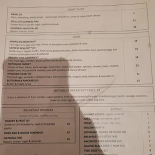 Breakfast menu as of Sept. 9, 2022