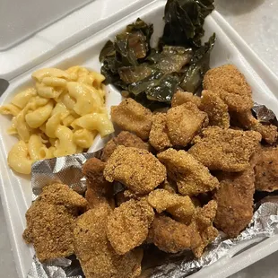 a meal in a styrofoam container