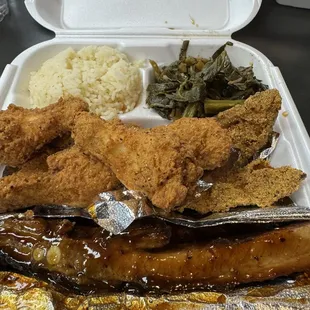 2 Ribs, 2 Pcs Fish &amp; 6 Wings sides rice / greens