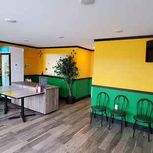 a brightly colored dining room