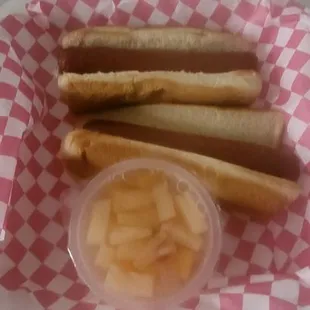 Nathan hotdogs - my son really liked it. Had to add our own condiments