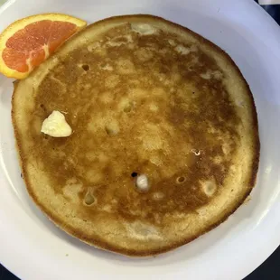 Pancake was thick and delicious.