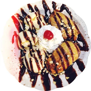 Deep-fried snickers with vanilla ice cream