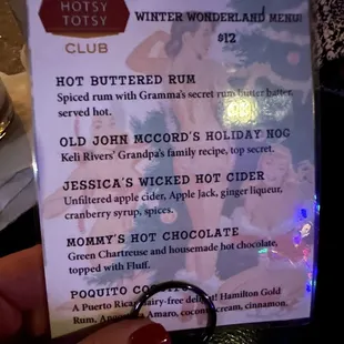 Winter drink menu