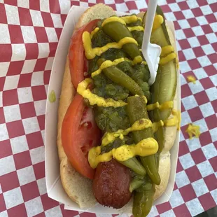 Chicago dog.... But no celery salt and no seeded bun either :(