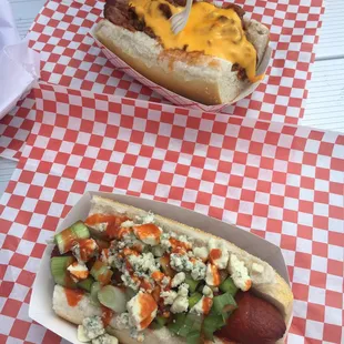 The Al's and Buffalo Bleu hot dogs