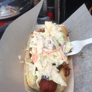 Fantastic hot dog this was the Courtney dog had it at a festival from their food truck