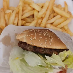 Fries and traditional burger