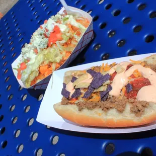 a hot dog and a salad