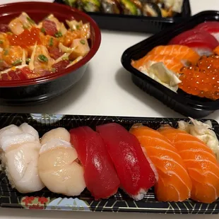 Scallop, Tuna, Salmon Nigiri