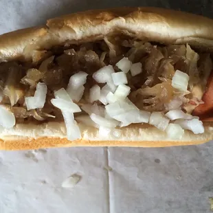 Kielbasa with sauerkraut onions and mustard!!!