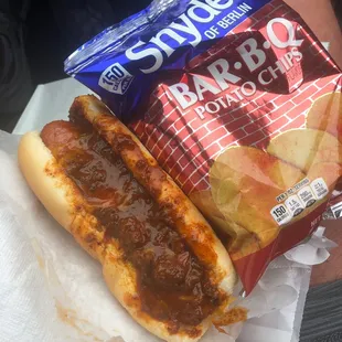 Chili Cheese Dog and Snyder&apos;s BBQ Chips