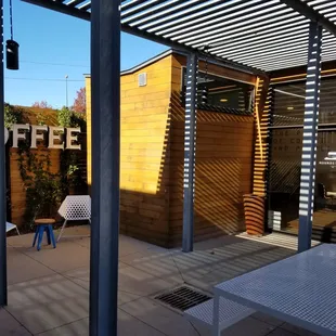 Outdoor seating courtyard and second seating building.