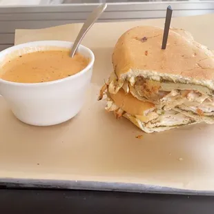Tomato basil bisque + chicken pesto sandwich