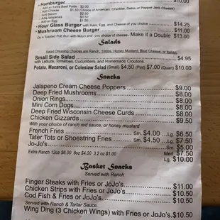 Menu as of March 2023