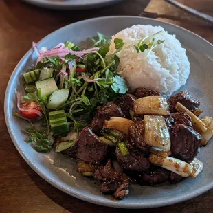 Beef dish. Phenomenal. The beef is cooked more like rare, just fyi!